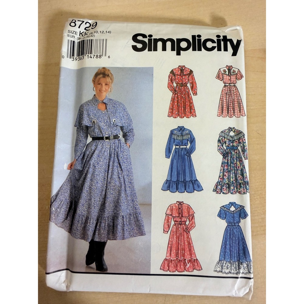 UNCUT Simplicity 8729 Sewing Pattern Size KK 8-14 Western Prairie Dress Capelet